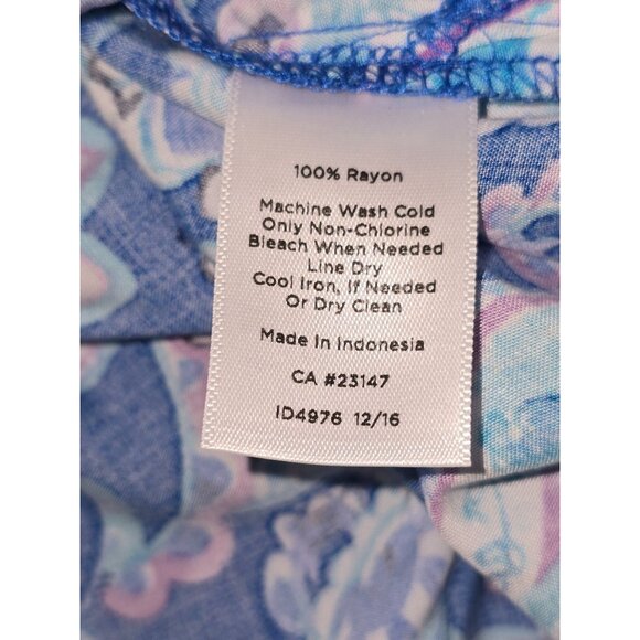 Talbots Woman 1X Blue White Pink Floral Print Blouse - Picture 4 of 6